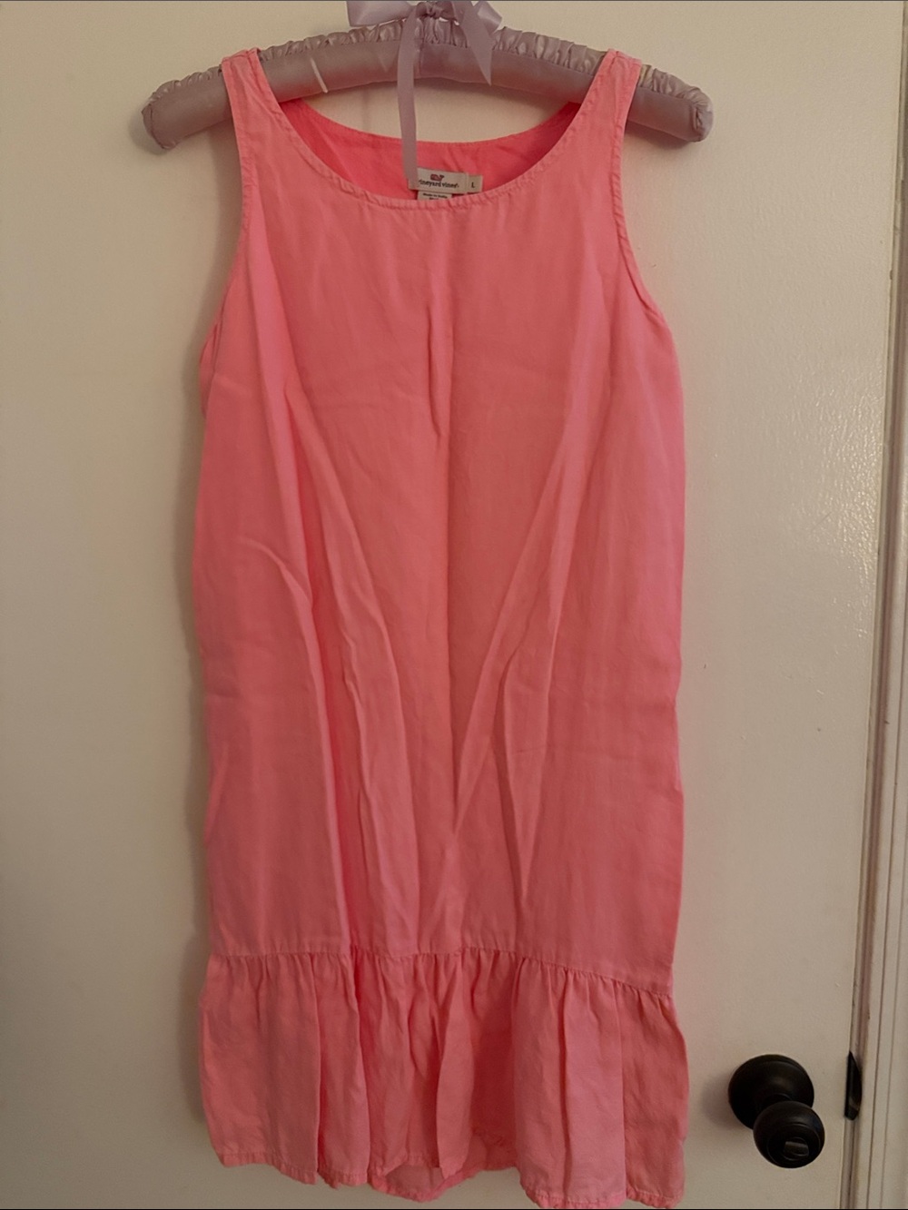 Vineyard Vines Girls Coral Pink Sleeveless Ruffle-Hem Dress